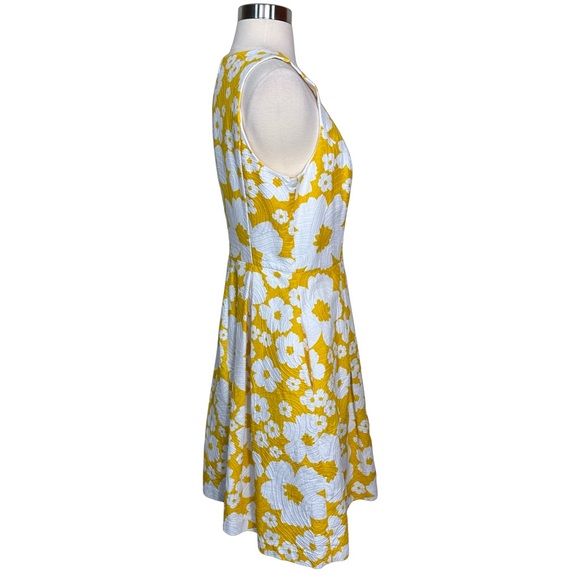 Luxe By Carmen Marc Valvo Yellow White Textured Floral Print Sleeveless Dress 10 - Picture 5 of 9